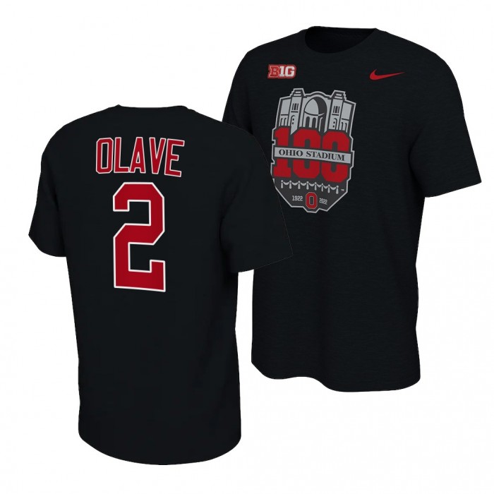 Chris Olave Ohio State Buckeyes 100th Year Stadium Anniversary Football T-Shirt Black #2
