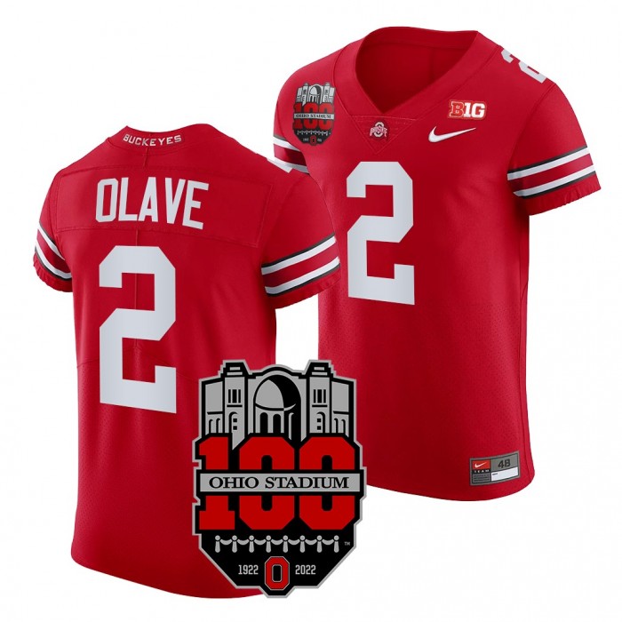 Ohio State Buckeyes Chris Olave 100th Year Stadium Anniversary Elite Football Uniform Scarlet #2 Jersey 1922-2022