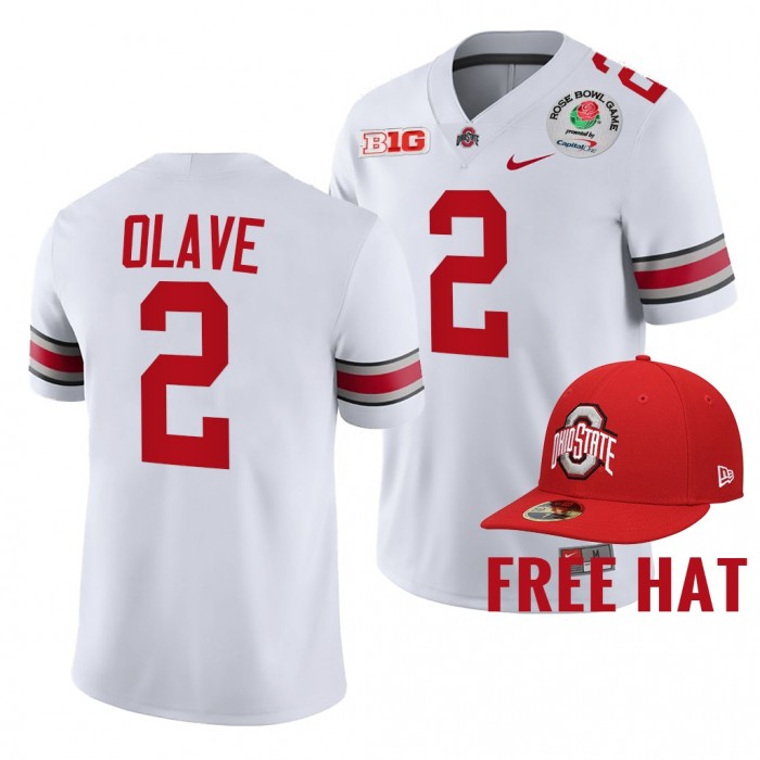 Ohio State Buckeyes Chris Olave 2022 Rose Bowl White College Football Playoff Jersey Free Hat