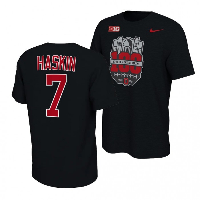 Dwayne Haskins Ohio State Buckeyes 100th Year Stadium Anniversary Football T-Shirt Black #7