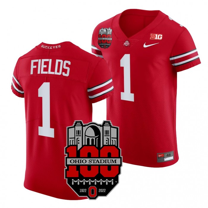Ohio State Buckeyes Justin Fields 100th Year Stadium Anniversary Big Ten MVP Uniform Scarlet #1 Jersey 1922-2022