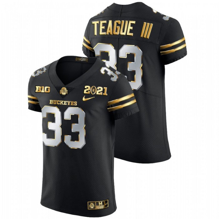 Ohio State Buckeyes Master Teague III 2021 National Championship Golden Edition Jersey For Men Black
