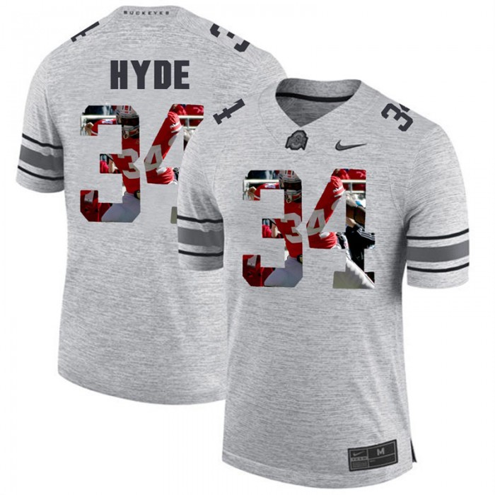 Men CameCarlos Hyde Ohio State Buckeyes Gray Football Player Pictorital Gridiron Fashion Limited Jersey