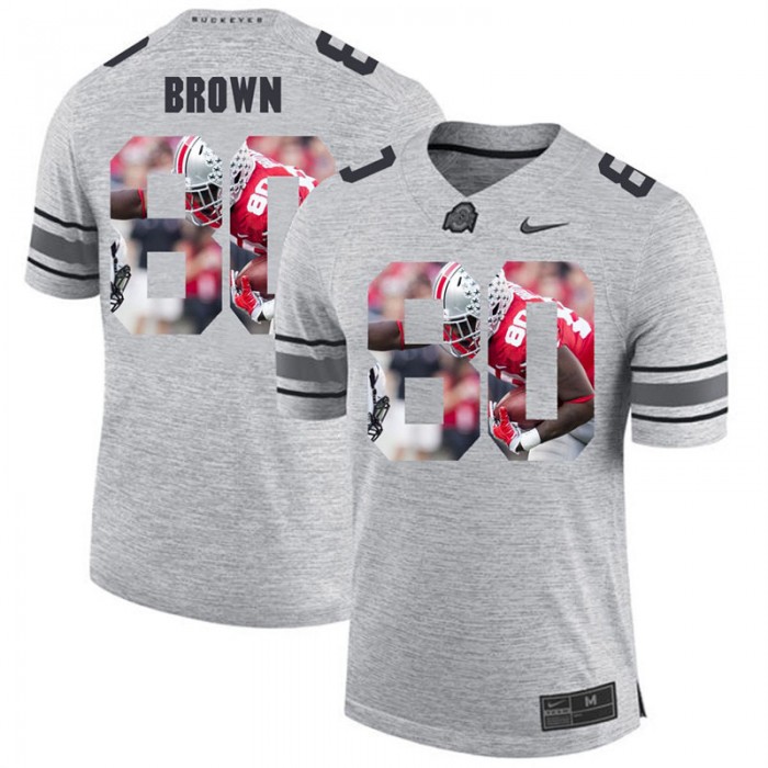 Men Noah Brown Ohio State Buckeyes Gray Football Player Pictorital Gridiron Fashion Limited Jersey