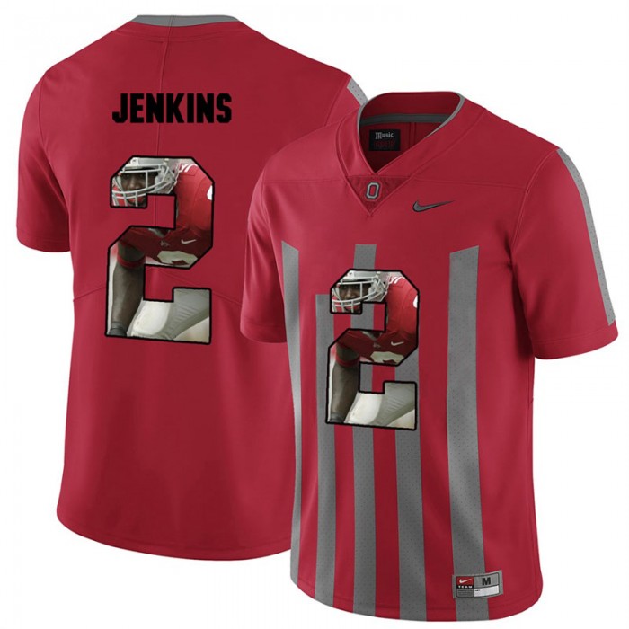 Men Malcolm Jenkins Ohio State Buckeyes Red Player Pictorital Fashion Football Jersey