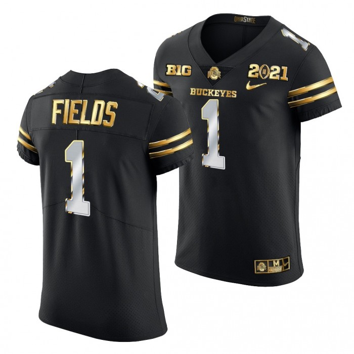 Justin Fields #1 Ohio State Buckeyes 2021 College Football Playoff Championship Golden Authentic Jersey-Black