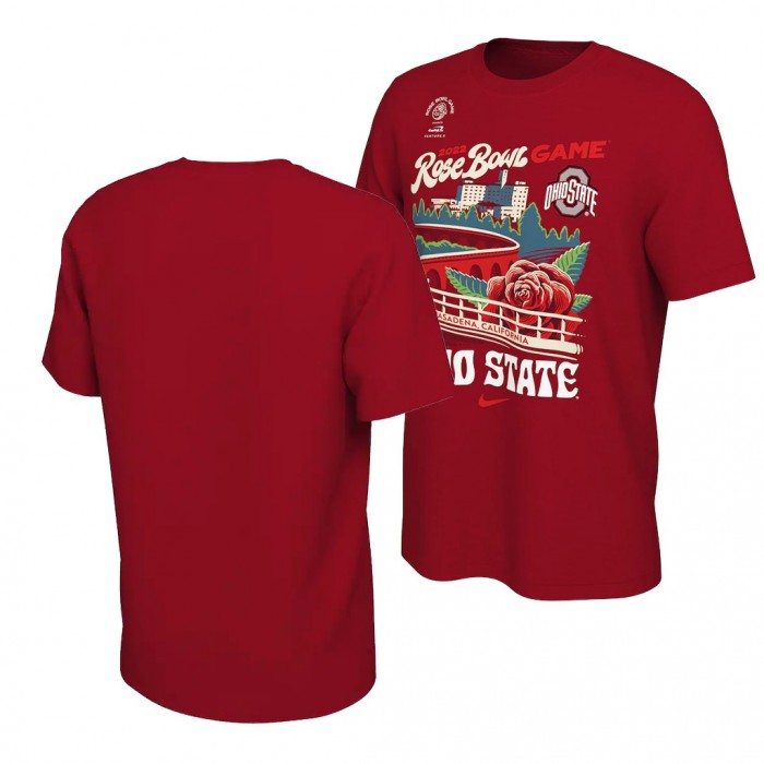 Ohio State Buckeyes Scarlet 2022 Rose Bowl Illustrated T-Shirt Men