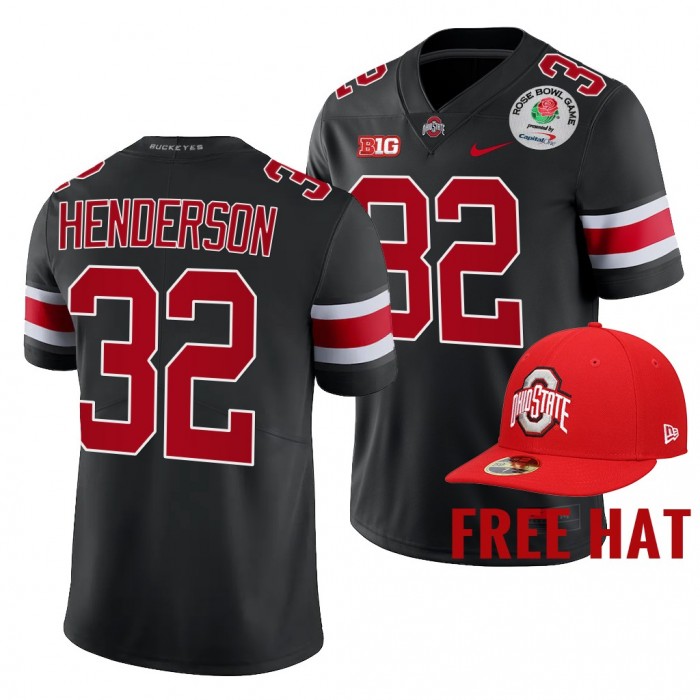 Ohio State Buckeyes TreVeyon Henderson 2022 Rose Bowl Black College Football Playoff Jersey Free Hat