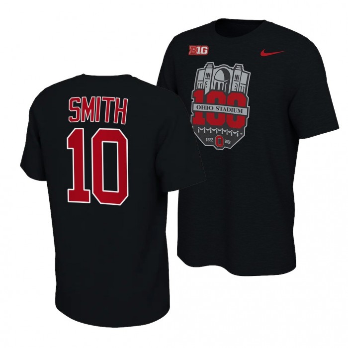 Troy Smith Ohio State Buckeyes 100th Year Stadium Anniversary Football T-Shirt Black #10