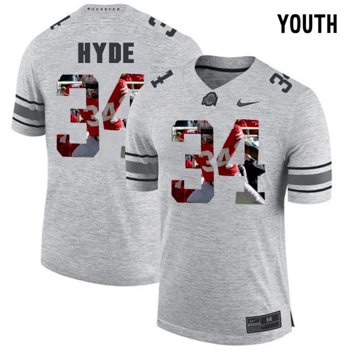 Youth CameCarlos Hyde Ohio State Buckeyes Gray Football Player Pictorital Gridiron Fashion Limited Jersey