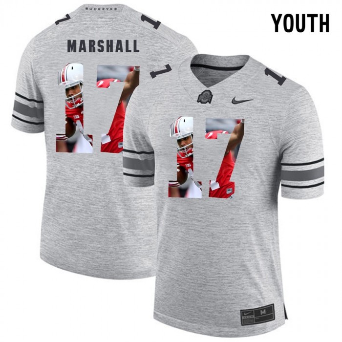 Youth Jalin Marshall Ohio State Buckeyes Gray Football Player Pictorital Gridiron Fashion Limited Jersey