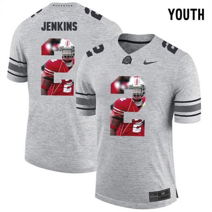 Youth Malcolm Jenkins Ohio State Buckeyes Gray Football Player Pictorital Gridiron Fashion Limited Jersey