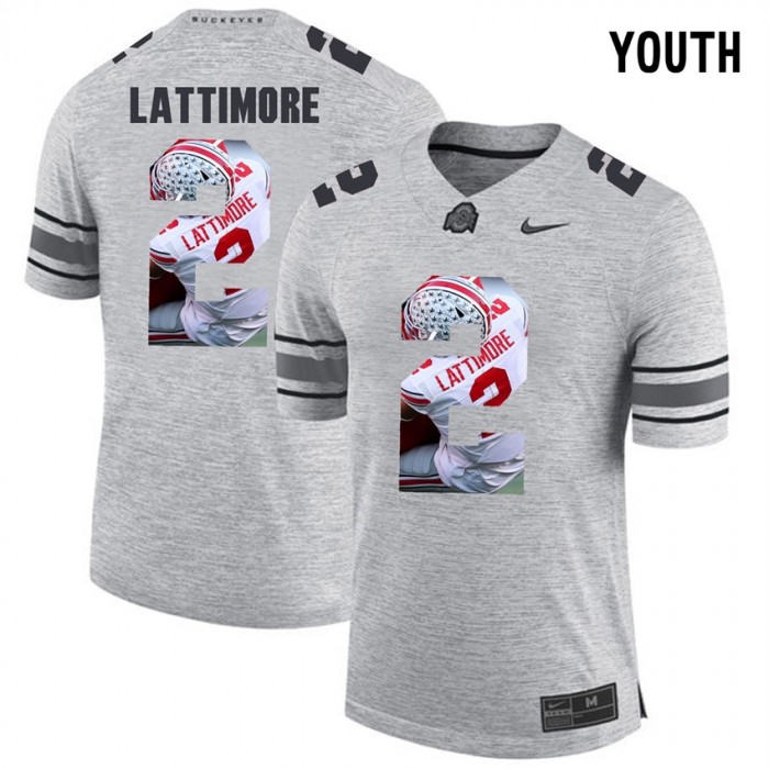 Youth Marshon Lattimore Ohio State Buckeyes Gray Football Player Pictorital Gridiron Fashion Limited Jersey
