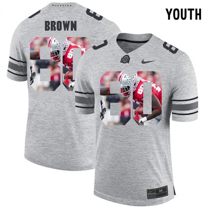 Youth Noah Brown Ohio State Buckeyes Gray Football Player Pictorital Gridiron Fashion Limited Jersey