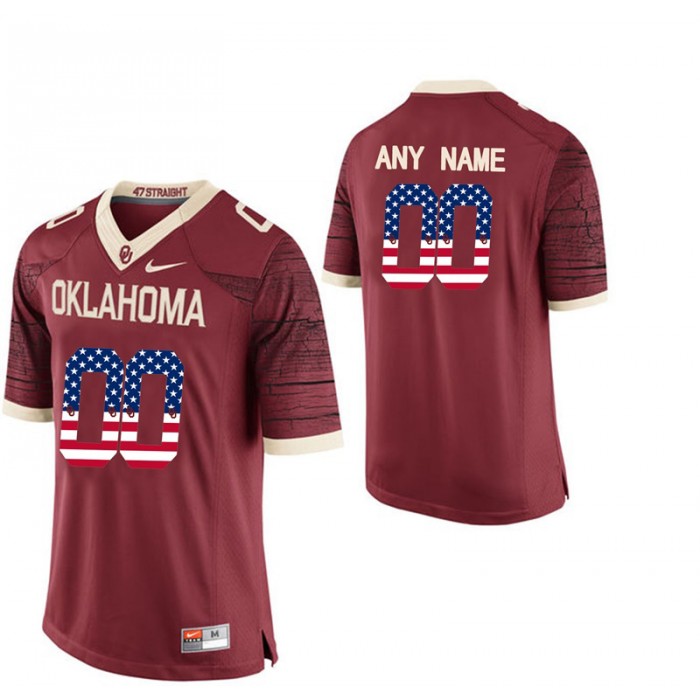 Male Oklahoma Sooners #00 Crimson Custom College Football Limited Jersey US Flag Fashion