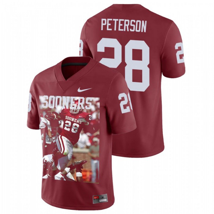 Oklahoma Sooners Adrian Peterson Player Portrait Rushing For 1925 Yards Jersey For Men Crimson