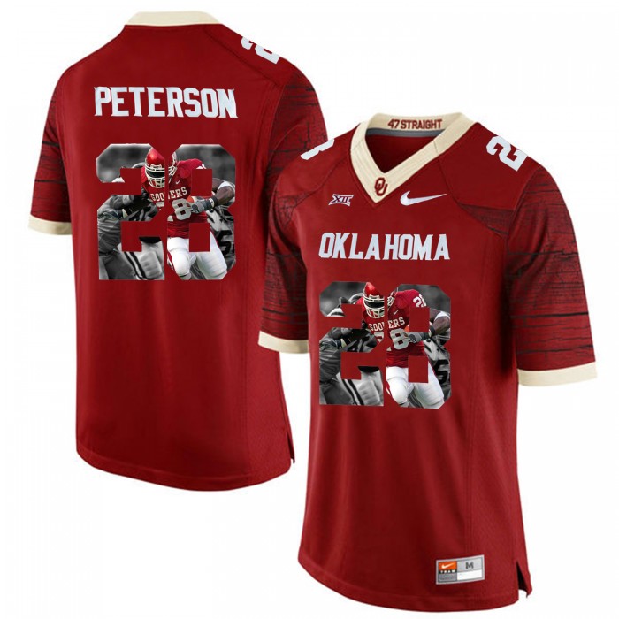 Male Oklahoma Sooners Adrian Peterson Crimson Football Jersey With Player Pictorial Big XII