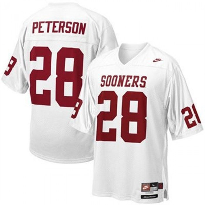 Oklahoma Sooners #28 Adrian Peterson White Football For Men Jersey