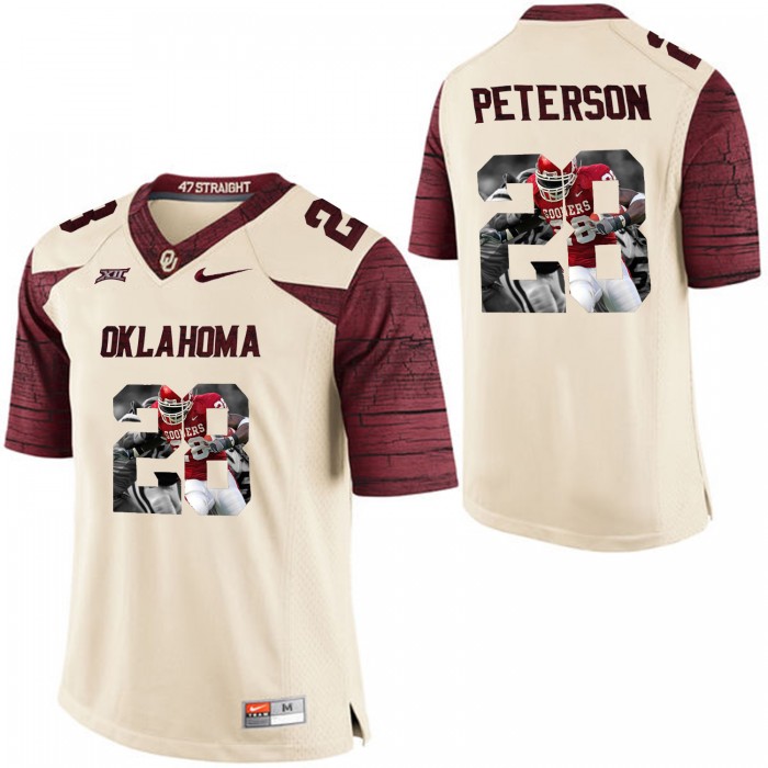 Male Oklahoma Sooners Adrian Peterson White Football Jersey With Player Pictorial Big XII