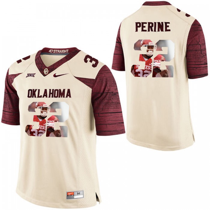 Male Oklahoma Sooners Samaje Perine White Football Jersey With Player Pictorial Big XII