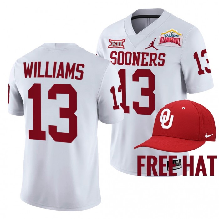 Oklahoma Sooners Caleb Williams 2021 Alamo Bowl Jersey White Free Hat Jersey