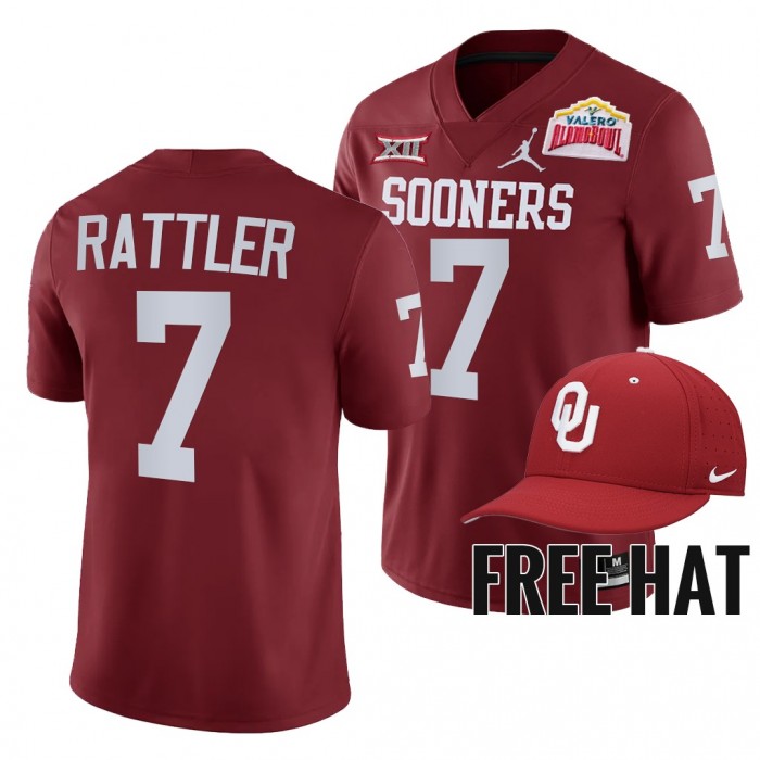 Oklahoma Sooners Spencer Rattler 2021 Alamo Bowl Crimson CFP Jersey Free Hat
