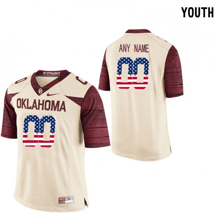 Youth Oklahoma Sooners #00 Crimson College Football Custom Limited Jersey US Flag Fashion