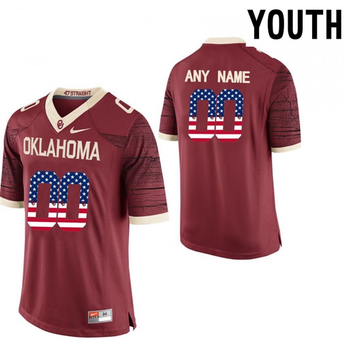 Youth Oklahoma Sooners #00 Red College Football Custom Limited Jersey US Flag Fashion