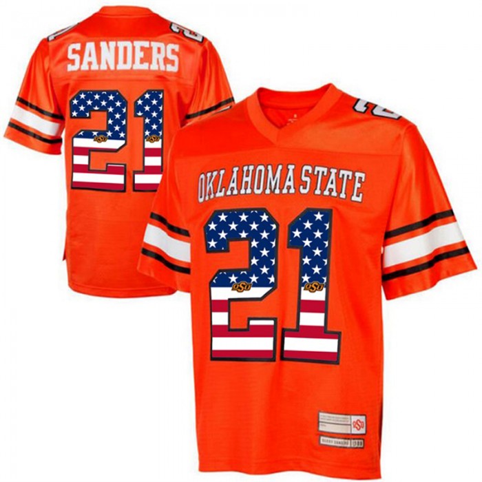 2017 US Flag Fashion Male Oklahoma State Cowboys Barry Sanders Orange College Football Throwback Jersey