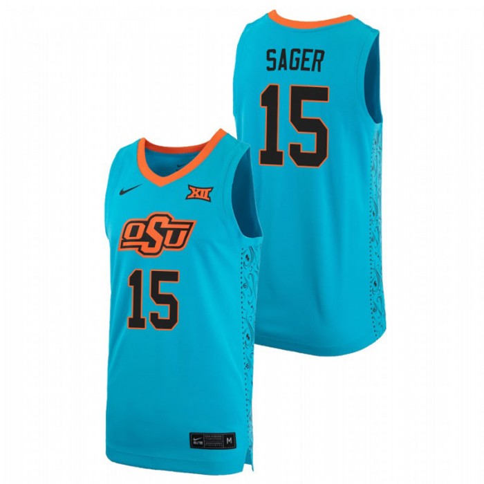 OKLAHOMA STATE COWBOYS Carson Sager Basketball Alternate Replica Jersey Turquoise For Men