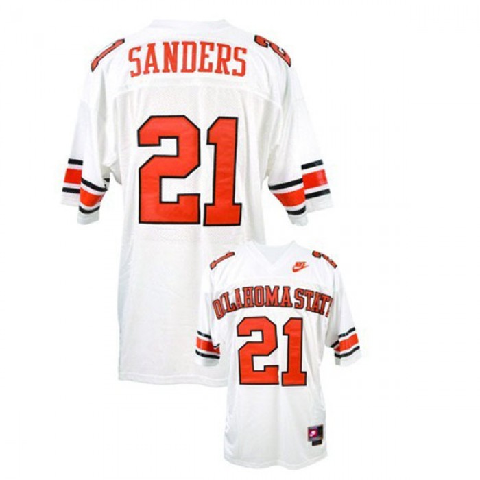 Oklahoma State Cowboys And Cowgirls #21 Barry Sanders White Football For Men Jersey