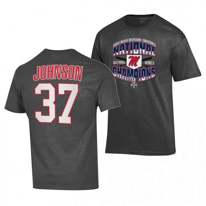 Ole Miss Rebels Brandon Johnson 2022 College World Series Champions #37 Charcoal Locker Room T-Shirt