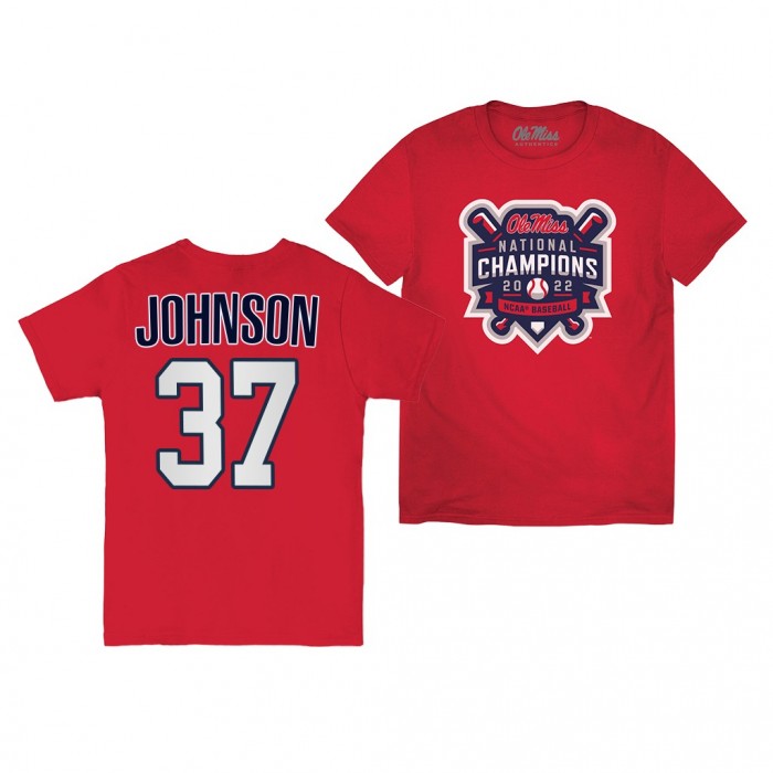 Brandon Johnson Ole Miss Rebels 2022 College World Series Champions Official Logo T-Shirt Red #37