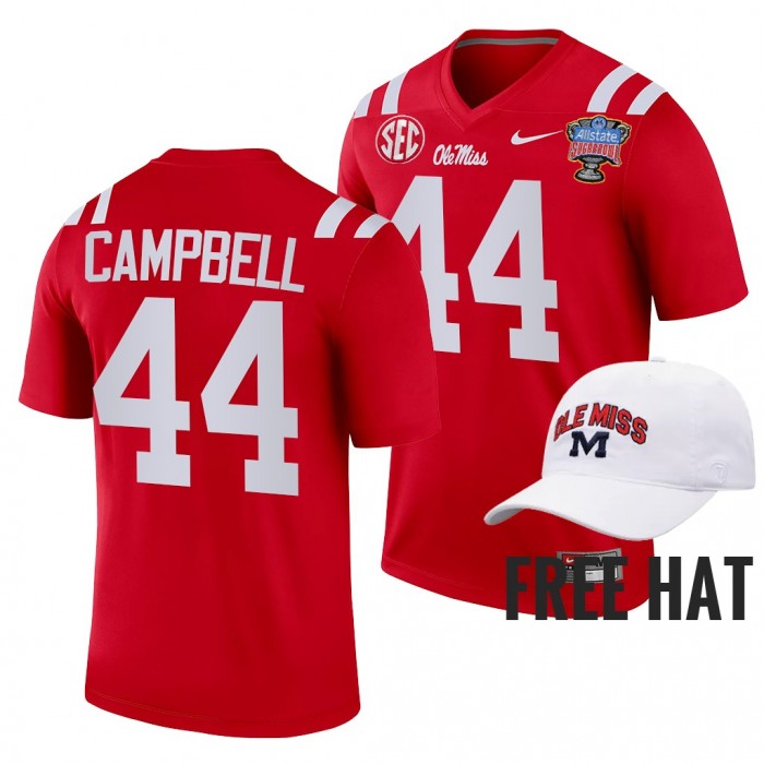 Ole Miss Rebels Chance Campbell 2022 Sugar Bowl Red College Football Playoff Jersey Free Hat