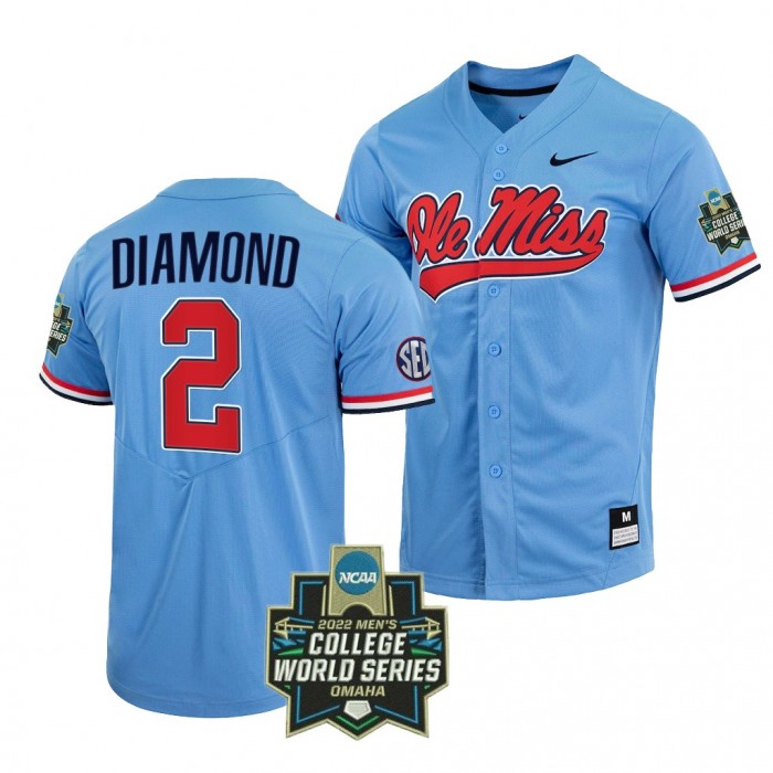 Derek Diamond Ole Miss Rebels #2 Blue 2022 College World Series Baseball Jersey