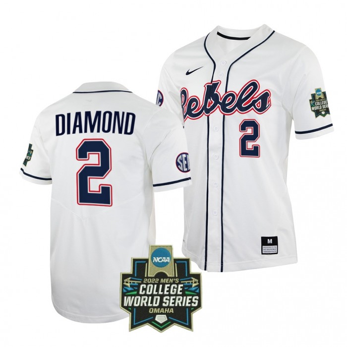 2022 College World Series Ole Miss Rebels #2 Derek Diamond White Baseball Jersey Men