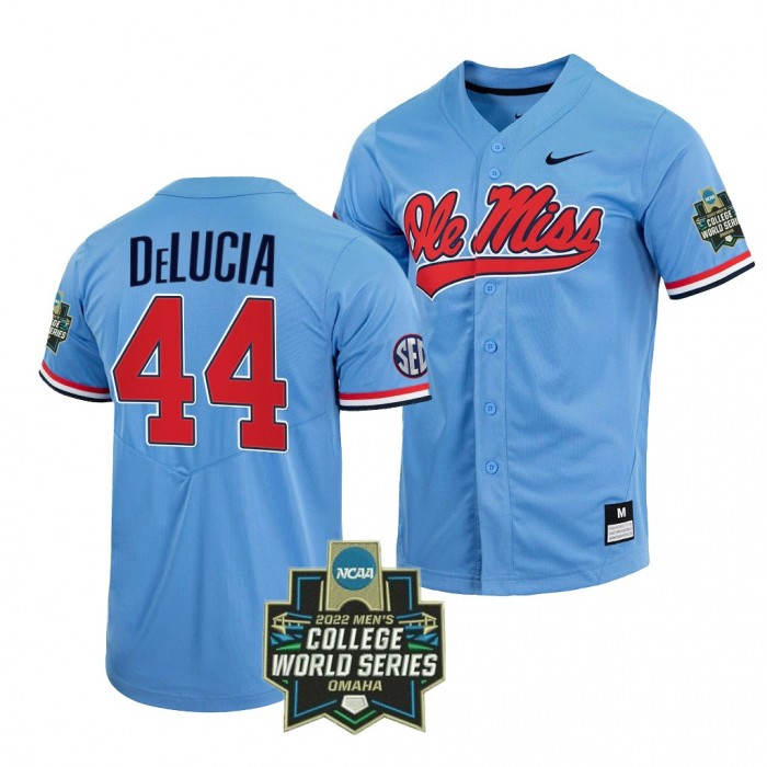 Dylan DeLucia Ole Miss Rebels #44 Blue 2022 College World Series Baseball Jersey