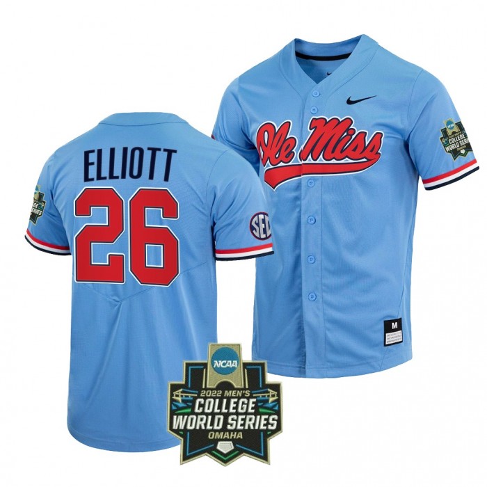 Hunter Elliott Ole Miss Rebels #26 Blue 2022 College World Series Baseball Jersey
