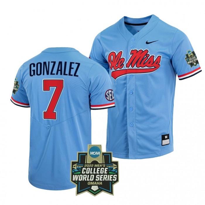 Jacob Gonzalez Ole Miss Rebels #7 Blue 2022 College World Series Baseball Jersey