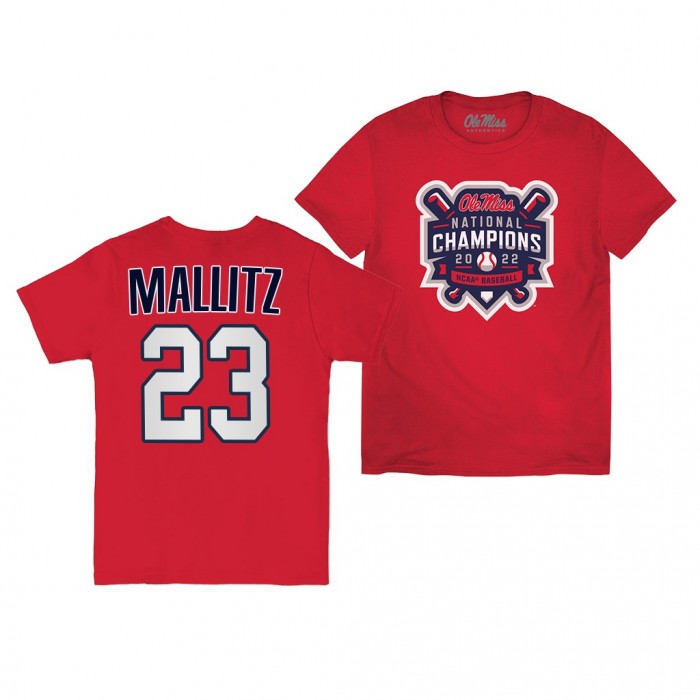 Josh Mallitz Ole Miss Rebels 2022 College World Series Champions Official Logo T-Shirt Red #23