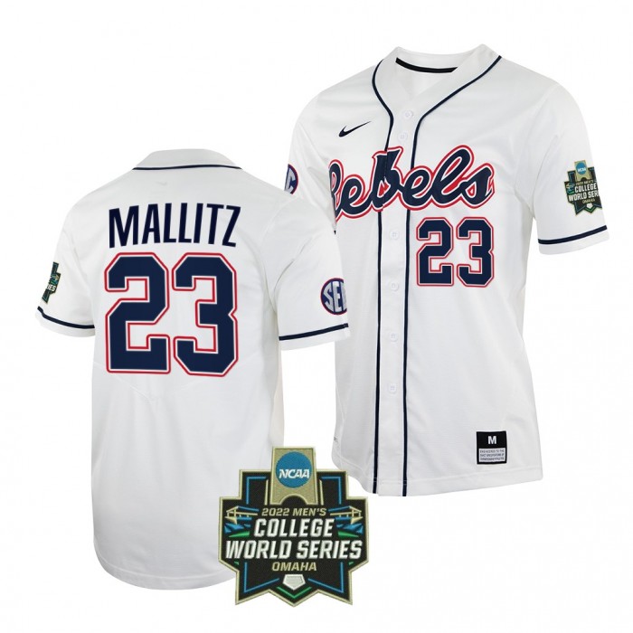 2022 College World Series Ole Miss Rebels #23 Josh Mallitz White Baseball Jersey Men
