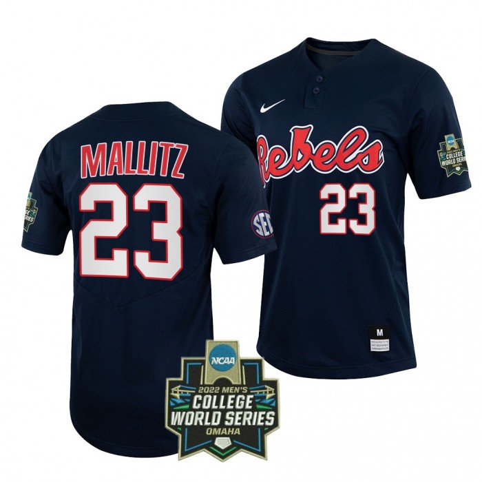 2022 College World Series Ole Miss Rebels Josh Mallitz #23 Navy Baseball Jersey Men