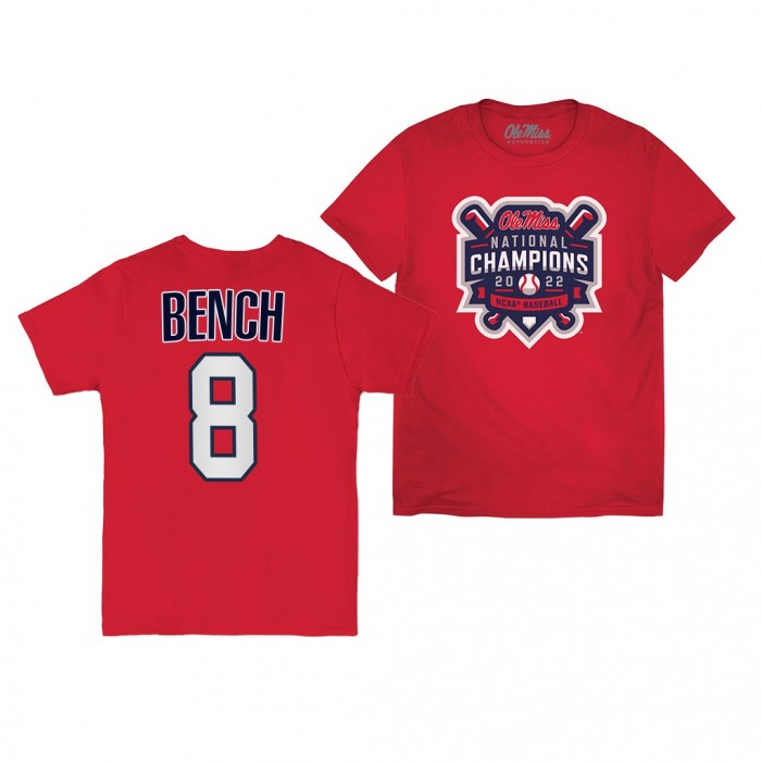 Justin Bench Ole Miss Rebels 2022 College World Series Champions Official Logo T-Shirt Red #8