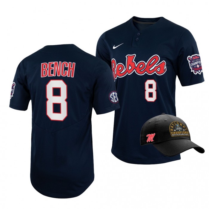 Ole Miss Rebels Justin Bench 2022 College World Series Champions Free Hat Navy #8 Jersey
