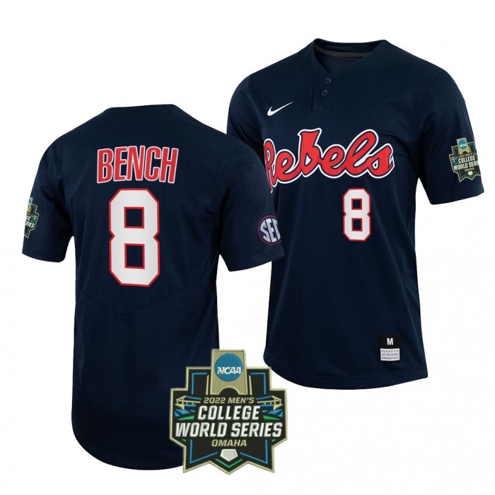 2022 College World Series Ole Miss Rebels Justin Bench #8 Navy Baseball Jersey Men