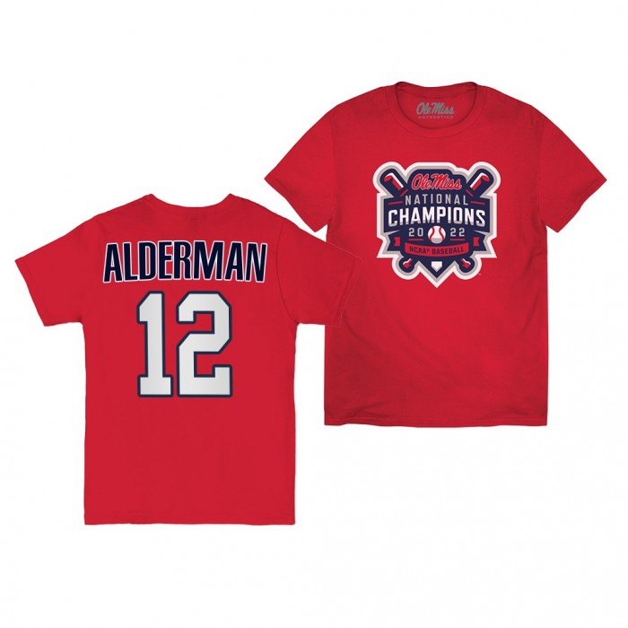 Kemp Alderman Ole Miss Rebels 2022 College World Series Champions Official Logo T-Shirt Red #12