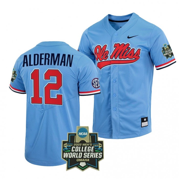 Kemp Alderman Ole Miss Rebels #12 Blue 2022 College World Series Baseball Jersey