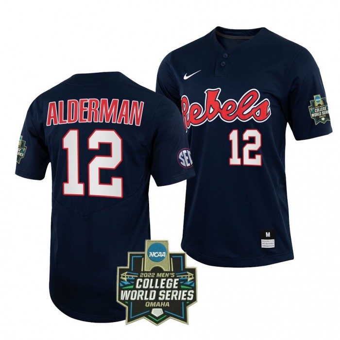 2022 College World Series Ole Miss Rebels Kemp Alderman #12 Navy Baseball Jersey Men