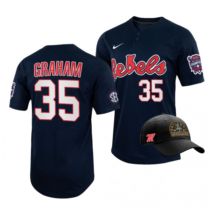 Ole Miss Rebels Kevin Graham 2022 College World Series Champions Free Hat Navy #35 Jersey