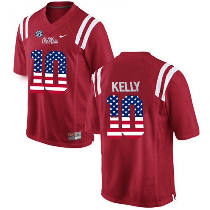 2017 US Flag Fashion Male Ole Miss Rebels Chad Kelly Red College Football Limited Jersey